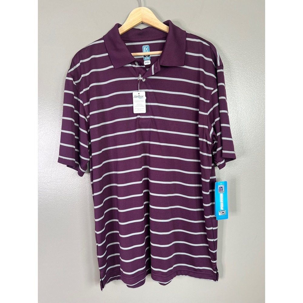 PGA Tour plum purple striped golf polo shirt size XL air flux casual preppy